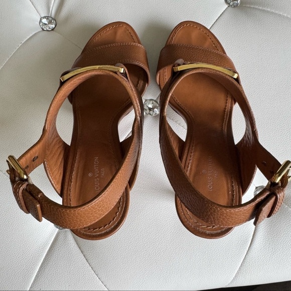 Louis Vuitton Horizon Leather Platform Sandal Heels Brown Cognac Size 38 Size 8 - Picture 8 of 17